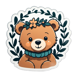 bear flower SVG PNG design with orange and green floral elements