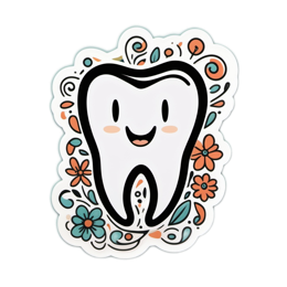 sticker teeth flower SVG PNG design with white and orange floral elements