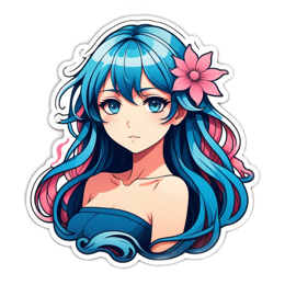 beautiful girl sticker flower SVG PNG design with pink and blue floral elements