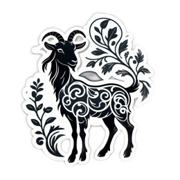 goat floral SVG PNG design with black and white floral elements