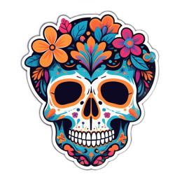 floral skull SVG PNG design with orange and green floral elements