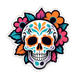 skull flowers floral SVG PNG design with clean design elements, orange and pink floral elements