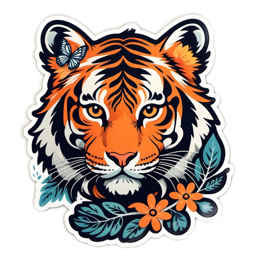 tiger butterfly flower SVG PNG design with clean design elements, orange and green floral elements