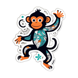 sticker monkey floral SVG PNG design with black and orange floral elements