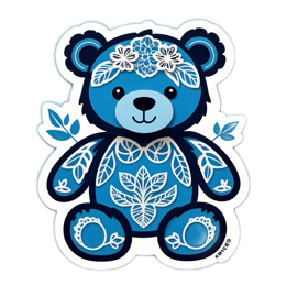 bear sticker floral SVG PNG design with white and blue floral elements