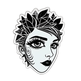 portrait floral SVG PNG design with clean design elements, black and white floral elements