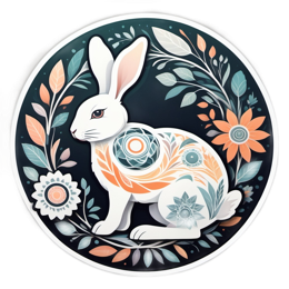 artistic rabbit flora floral SVG PNG design with white and orange floral elements