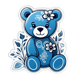 sticker bluebear flower SVG PNG design with clean design elements, white and blue floral elements