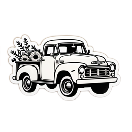 floral truck SVG PNG design with clean design elements, black and white floral elements