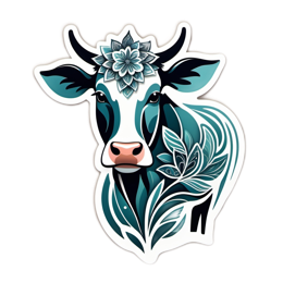 cow floral SVG PNG design with black and white floral elements