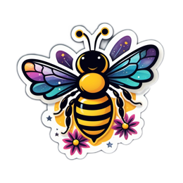 sticker bee SVG PNG design with clean design elements, purple and yellow floral elements