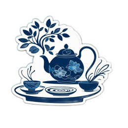 teapot floral SVG PNG design with white and blue floral elements