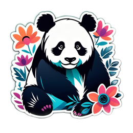 panda flower SVG PNG design with clean design elements, pink and green floral elements