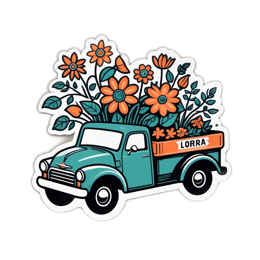 flower truck sticker SVG PNG design with orange and green floral elements