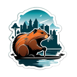 beaver cityscape water SVG PNG design with clean design elements