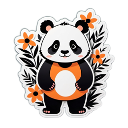 panda sticker flower SVG PNG design with clean design elements, black and white floral elements