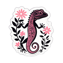 sticker gecko floral SVG PNG design with black and pink floral elements