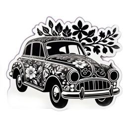 floral car SVG PNG design with black and white floral elements