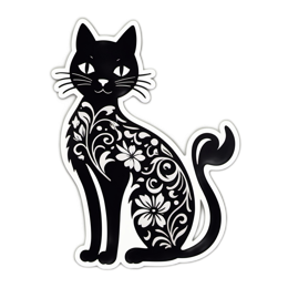 artistic blackcat floral SVG PNG design with black and white floral elements