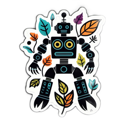 robot leaves SVG PNG design with clean design elements, floral elements