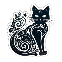 cat floral SVG PNG design with clean design elements, black and white floral elements