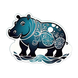 hippo artistic floral SVG PNG design with white and blue floral elements