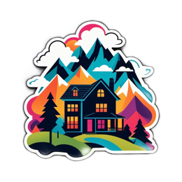 house mountains scenery SVG PNG design with clean design elements