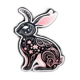 rabbit patterns floral SVG PNG design with black and pink floral elements