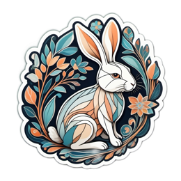 rabbit floral SVG PNG design with white and orange floral elements