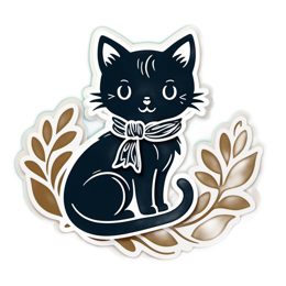 black cat sticker SVG PNG design with black floral elements