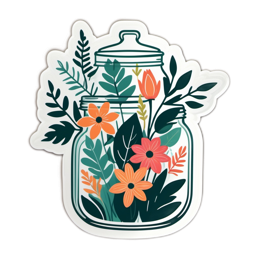 flower jar sticker SVG PNG design with orange and pink floral elements