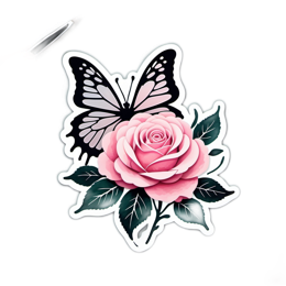 butterfly rose floral SVG PNG design with clean design elements, black and pink floral elements