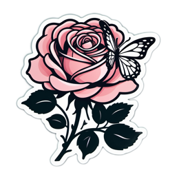 rose butterfly floral SVG PNG design with clean design elements, black and pink floral elements
