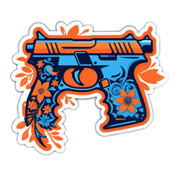 flower gun SVG PNG design with orange and blue floral elements