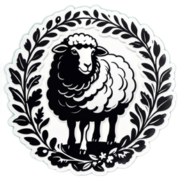 sheep floral SVG PNG design with clean design elements, black and white floral elements