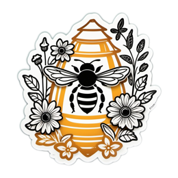 bee honey flowers floral SVG PNG design with clean design elements, black and white floral elements