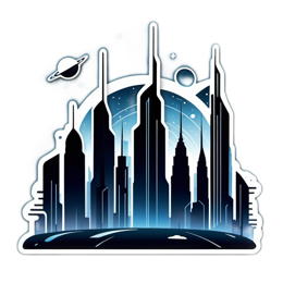 sci fi cityscape sticker SVG PNG design with clean design elements