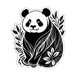 panda nature floral SVG PNG design with clean design elements, black and white floral elements