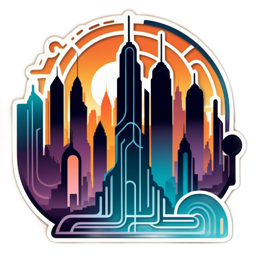 city sunset sticker SVG PNG design with clean design elements