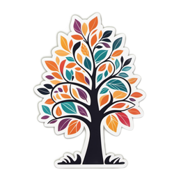 autumn tree sticker SVG PNG design with clean design elements, orange and green floral elements