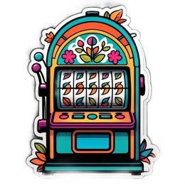 sticker slot machine SVG PNG design with pink and green floral elements