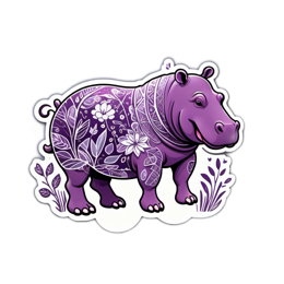 fantasy hippopotamus floral SVG PNG design with white and purple floral elements