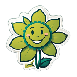 happy flower sticker SVG PNG design with green and yellow floral elements