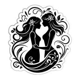 blackwhite mermaids floral SVG PNG design with black and white floral elements