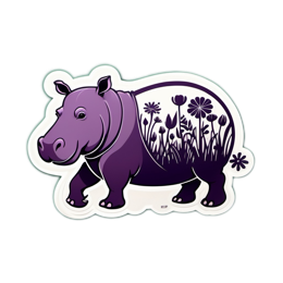 artistic hippo floral SVG PNG design with clean design elements, green and purple floral elements