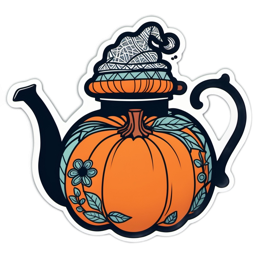 halloween pumpkin teapot floral SVG PNG design with clean design elements, orange and green floral elements