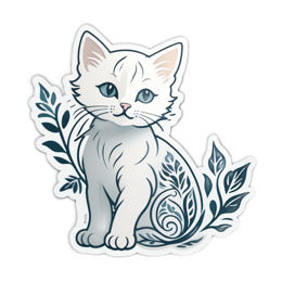 sticker cat floral SVG PNG design with white and blue floral elements