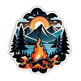 camping fire mountains SVG PNG design with clean design elements