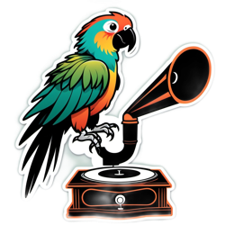 parrot vintage record player SVG PNG design with clean design elements
