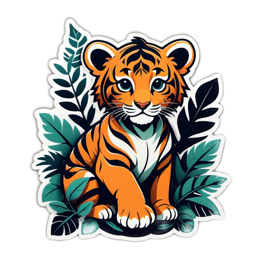 tiger jungle leaves SVG PNG design with clean design elements, orange and green floral elements